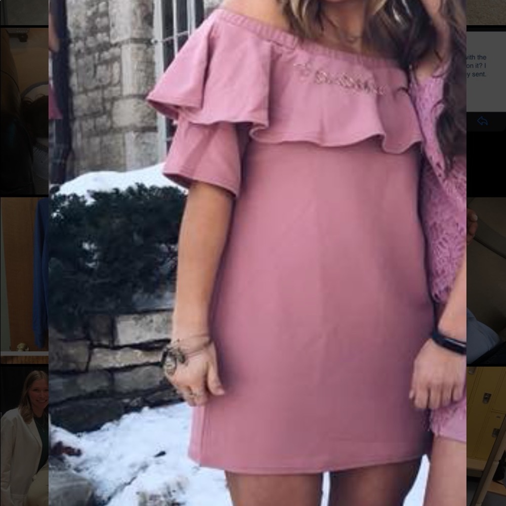 Blush pink off the shoulder dress